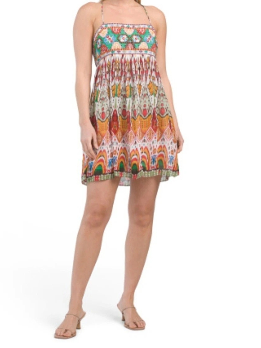 Zara Embroidered Printed Halter Mini Dress Size XL